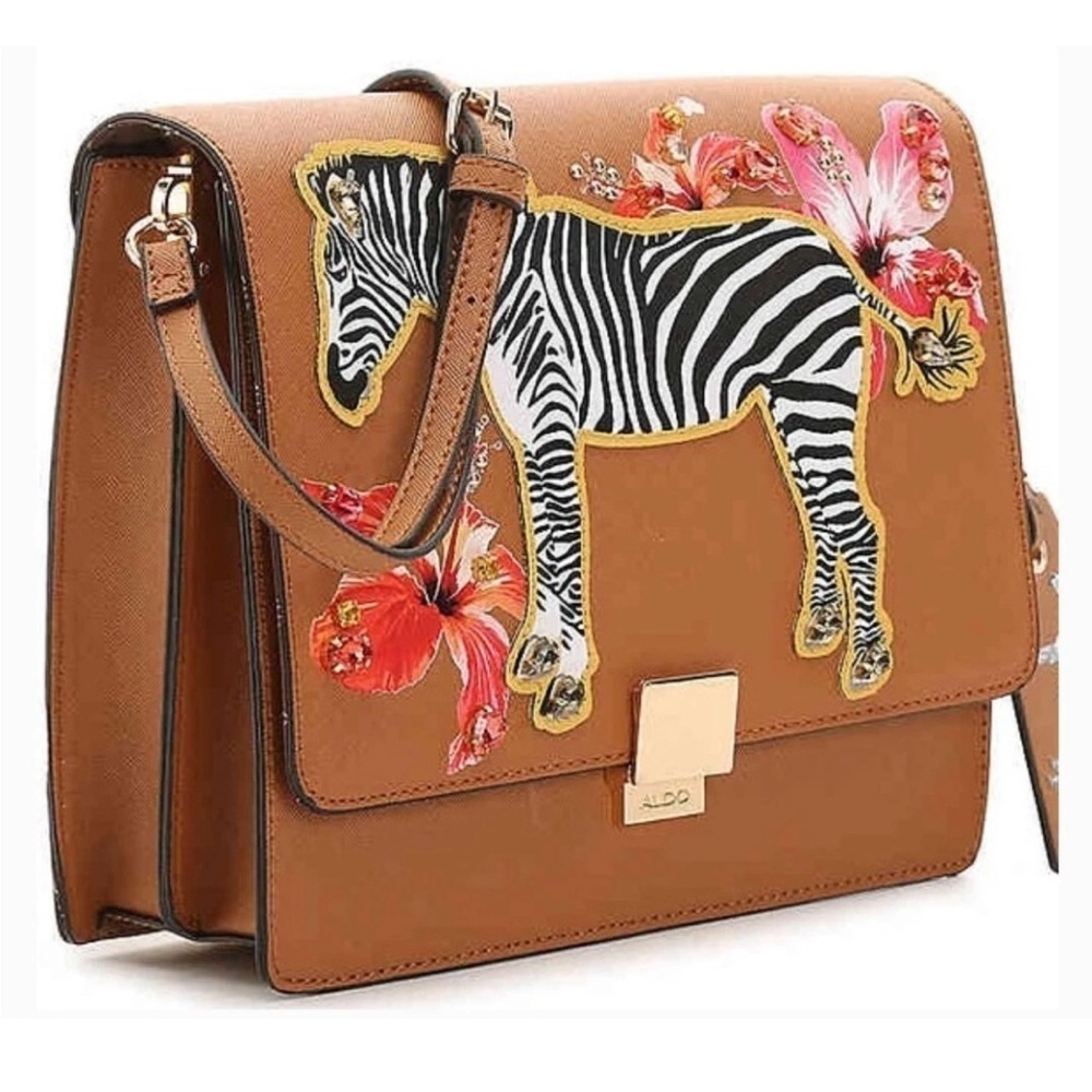 Aldo Plumsprings Crossbody Handbag Zebra Design & Patch With Gemstones